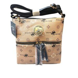 Beverly Hills Polo Club Tan & Black Crossbody Bag With Adj Strap & Zipper Accent